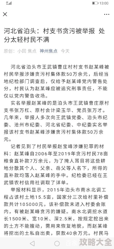 桃花村野事村民举报村支书贪污问题正在调查